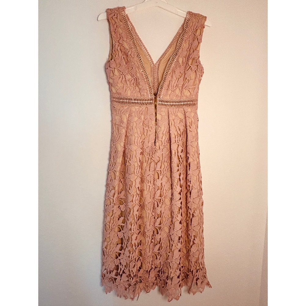 Romeo + Juliet Couture Pink Lace V-Neck Midi Dress Sleeveless Crochet Trim Large